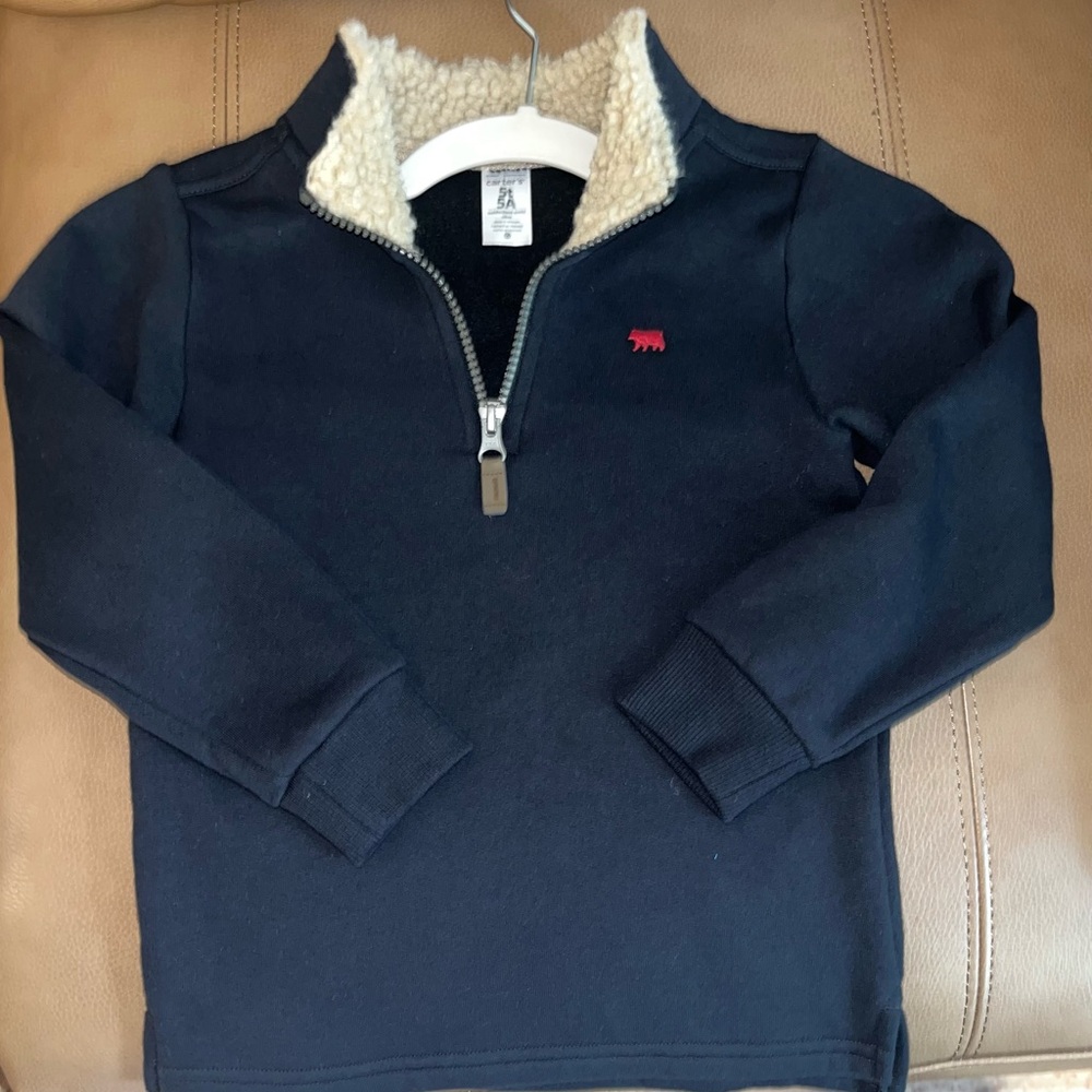 Carter's black Kids sz 5 quarter zip Fleece Collar sweatshirt
